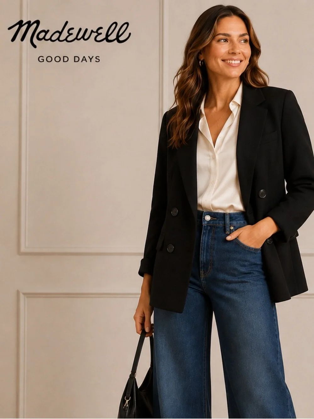 Madewell Black Double Breasted Blazer Size 8 Classic Tailored Jacket